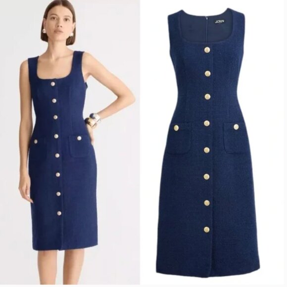 J Crew Sophia Sleeveless Midi Dress in Tweed Woman Size 4 Navy - Picture 9 of 9